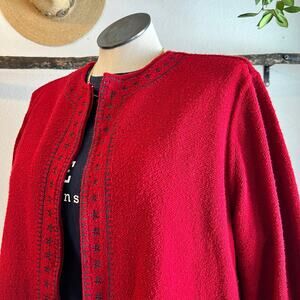 Vintage 90s Soft Red Zip Up Floral Embroidered Cardigan Sweater Size XL